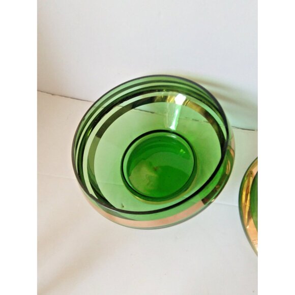 Czech bohemia Emerald Green Glass candy dish with 22k gold ribbing 5" Tall - Picture 4 of 9
